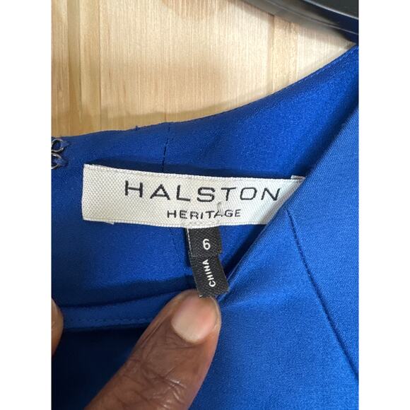 Halston Heritage Royal Blue Fit & Flare Dress, Size 6 Cotton Silk Blend, Elegant - Picture 5 of 8